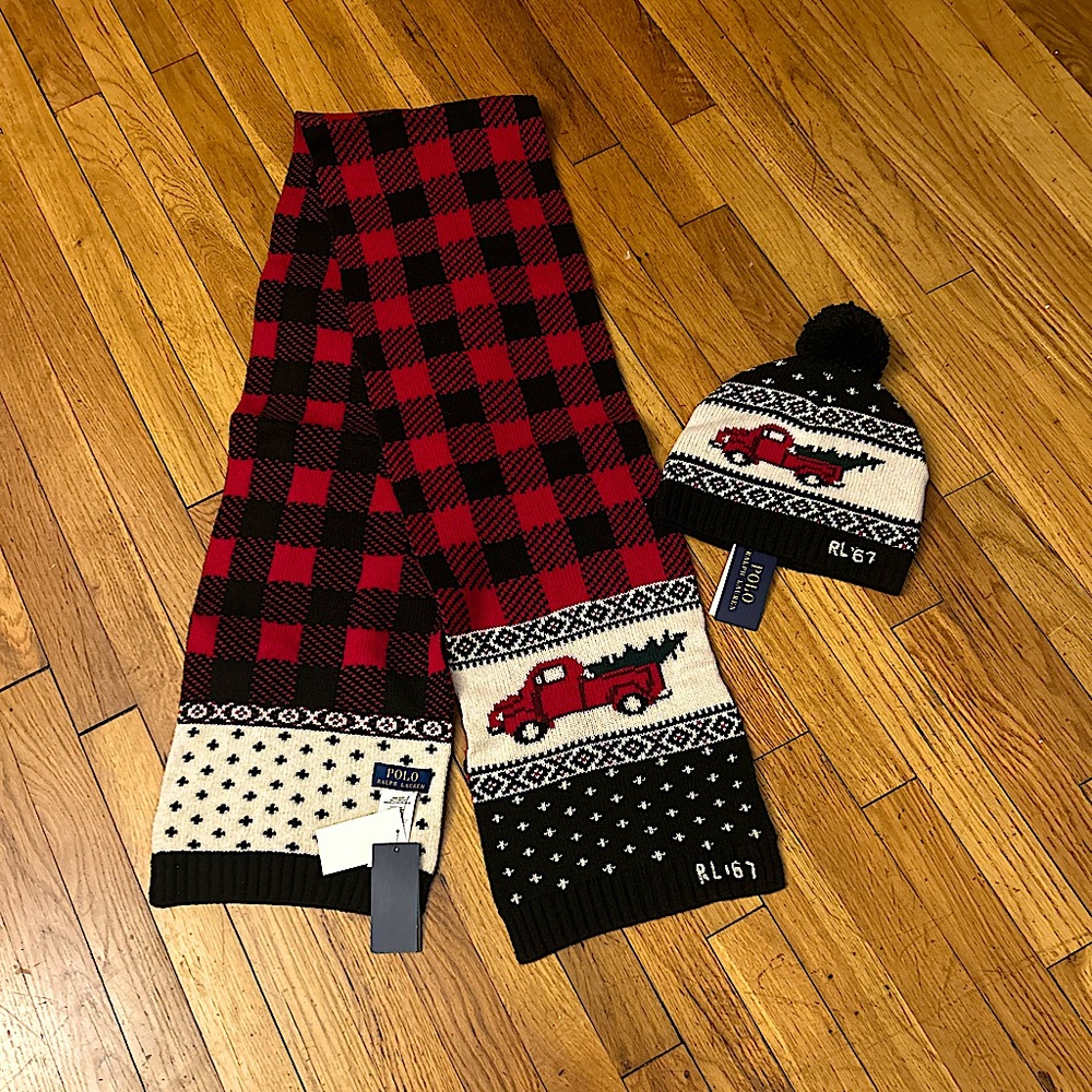 🧣POLO RALPH LAUREN TRUCK AND TREE GRAPHIC HAT AND SCARF SET
